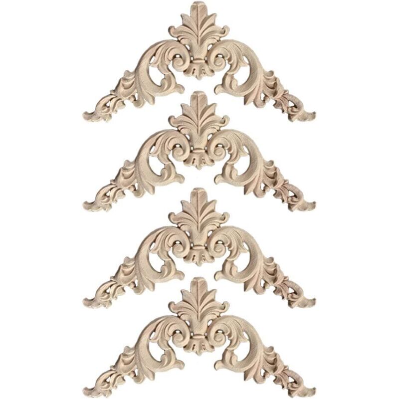 Decorative carved wood moldings (4 pieces, 12×12 cm), furniture/kitchen/decor corners