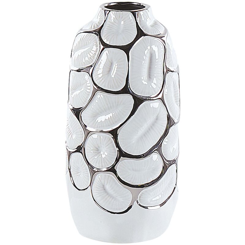 Beliani - Decorative Stoneware Accent Vase Glamour Style 28 Cm White Cenabum