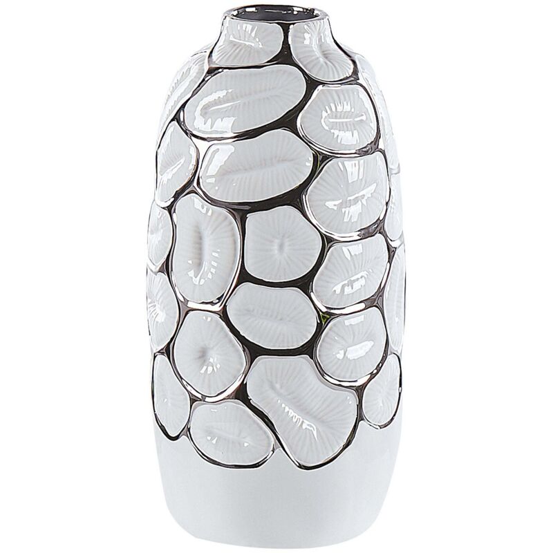 Beliani Decorative Vase Cenabum Stoneware 34 Cm White