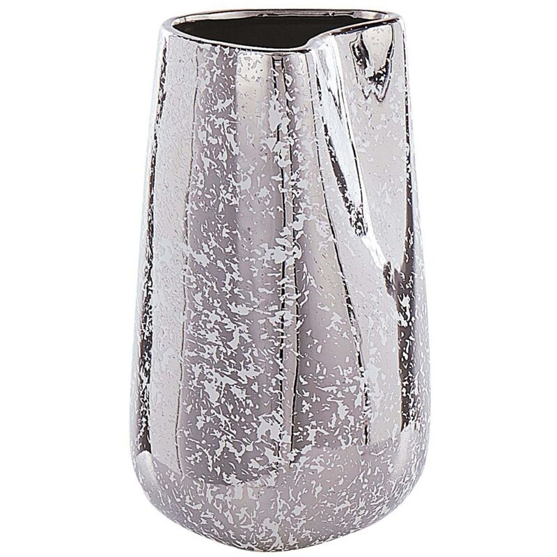 Beliani - Decorative Stoneware Vase Accent Home Accessory Glamour Style 27 Cm Silver Cirta