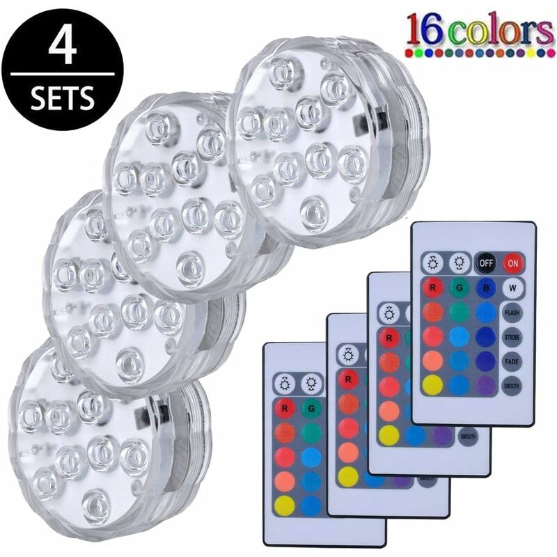 Decorative Colorful Landscape Lights Waterproof LED Lighting Set of 4 Submersible RGB Multicolor Lights with Remote Controls, Ideal for Aquarium