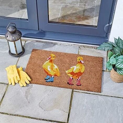 Decorative Decoir Non Slip Doormat Entry Hallway Natural Coir Indoor Outdoor Welcome Door Mat Easy Clean Novelty Natural Mat PVC Backing Indoor Outdoor Indoor (Ducks in
