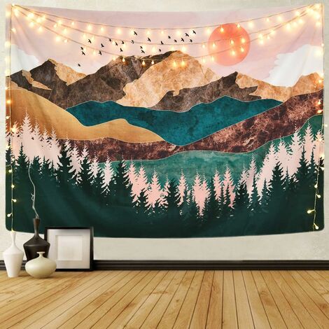 décorative d'intérieur Tapisserie de montagne forêt arbre tapisserie coucher de soleil tapisserie Nature paysage tapisserie tenture murale pour chambre - Des tailles différentes
