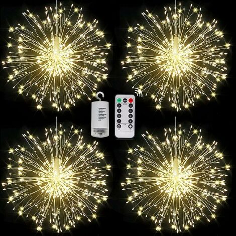 Decorative Fireworks Lights LED Explosion Fireworks Light, Christmas 120 LED Lights 8 Modes Remote Control Battery Box Copper Wire String IP66 Waterproof Gold (4Pack)