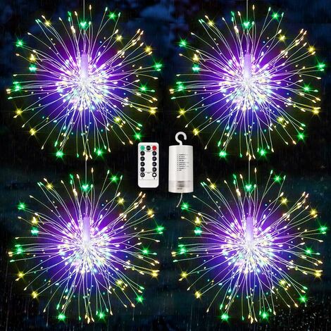 Decorative Fireworks Lights LED Explosion Fireworks Light, Christmas 120 LED Lights 8 Modes Remote Control Battery Box Copper Wire String IP66 Waterproof Multicolor (4Pack)