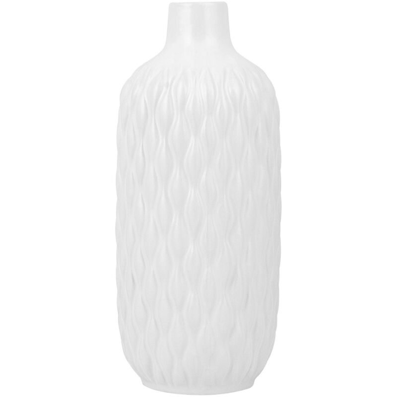 Beliani - Modern Decorative Tabletop Stoneware Flower Vase Bottle Shape Matte White Emar