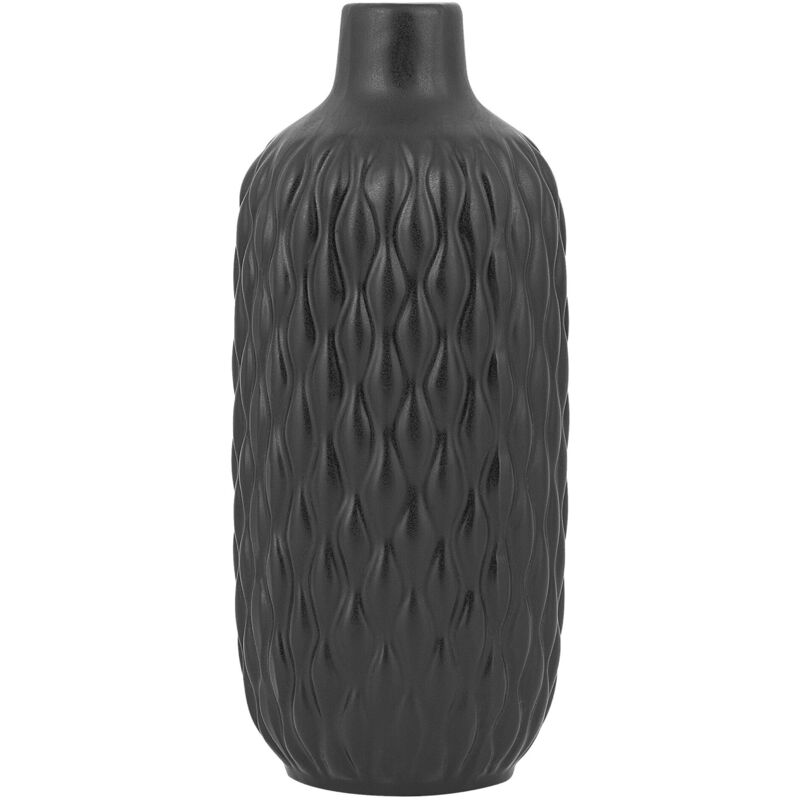 Beliani - Modern Decorative Tabletop Stoneware Flower Vase Bottle Shape Matte Black Emar