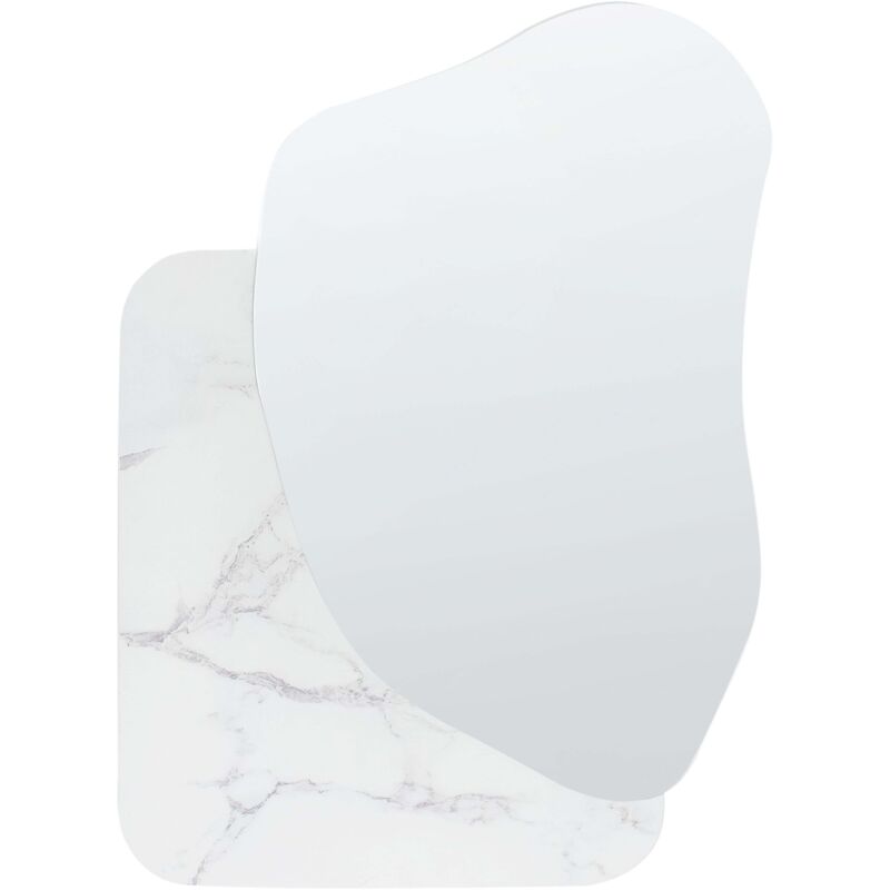 Beliani - Decorative Hanging Wall Mirror Mdf Modern Style 80 X 60 Cm Asymmetrical Home Accessories White Marble Arvert