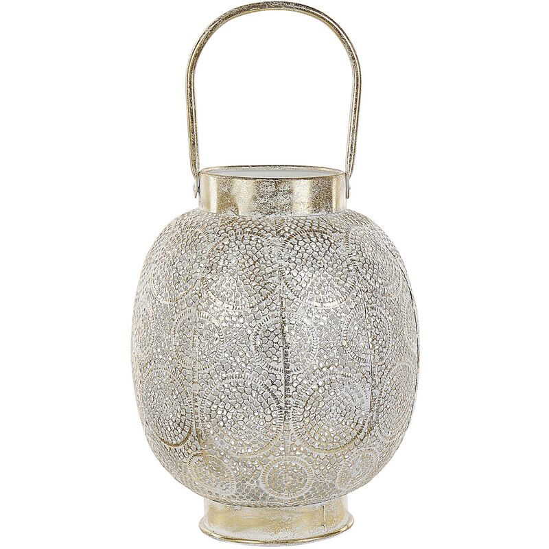 Boho Metal Lantern 30 cm with Glass Candle Holder Oriental Openwork Gold Lantau - Gold