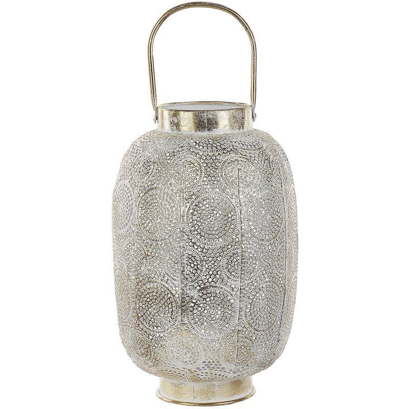 Beliani - Boho Metal Lantern 40 cm with Glass Candle Holder Oriental Openwork Gold Lantau - Gold