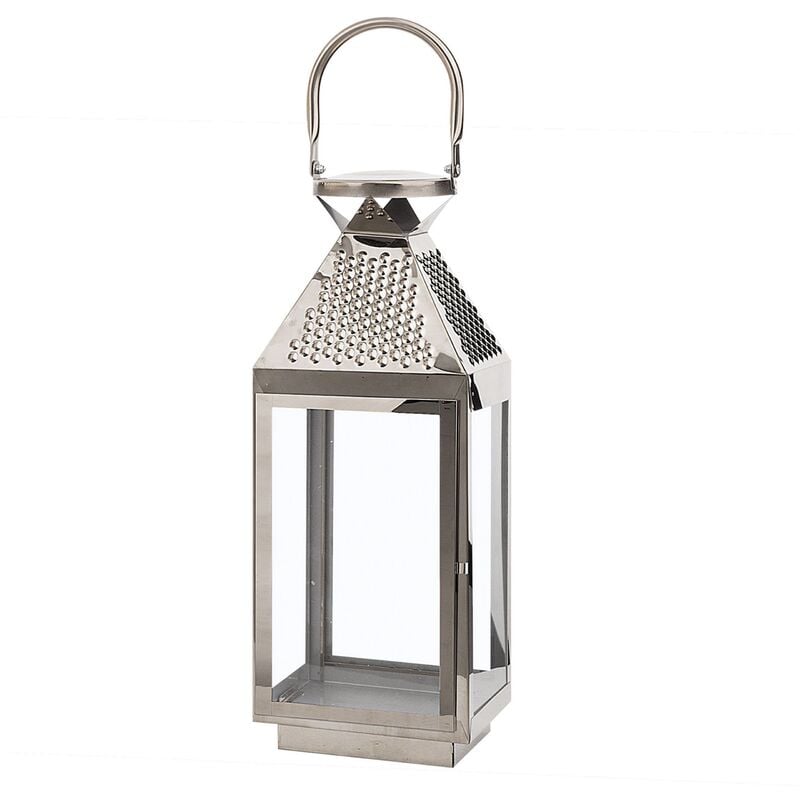 Industrial Lantern Silver Stainless Steel Decorative Candle Lamp 40 cm Bali