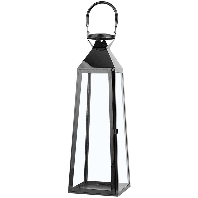 Beliani - Modern Decorative Candle Lantern Lamp Metal Glass 42 cm Black Crete - Black