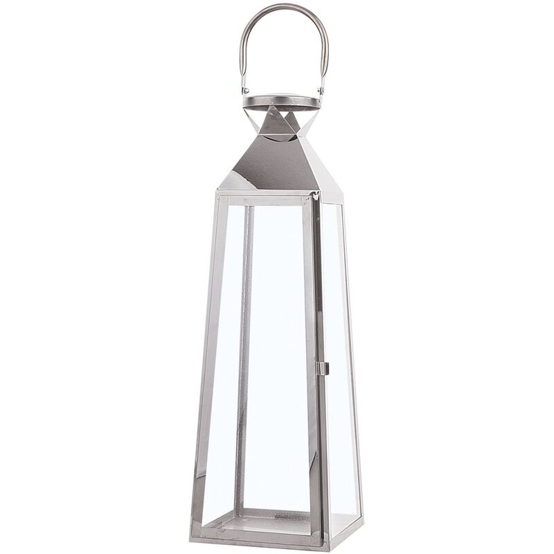 Beliani - Modern Decorative Candle Lantern Lamp Metal Glass 42 cm Silver Crete - Silver