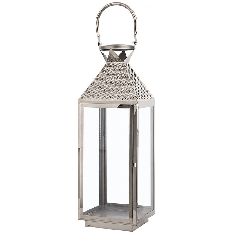 Beliani - Industrial Lantern Silver Stainless Steel Decorative Candle Lamp 55 cm Bali - Silver