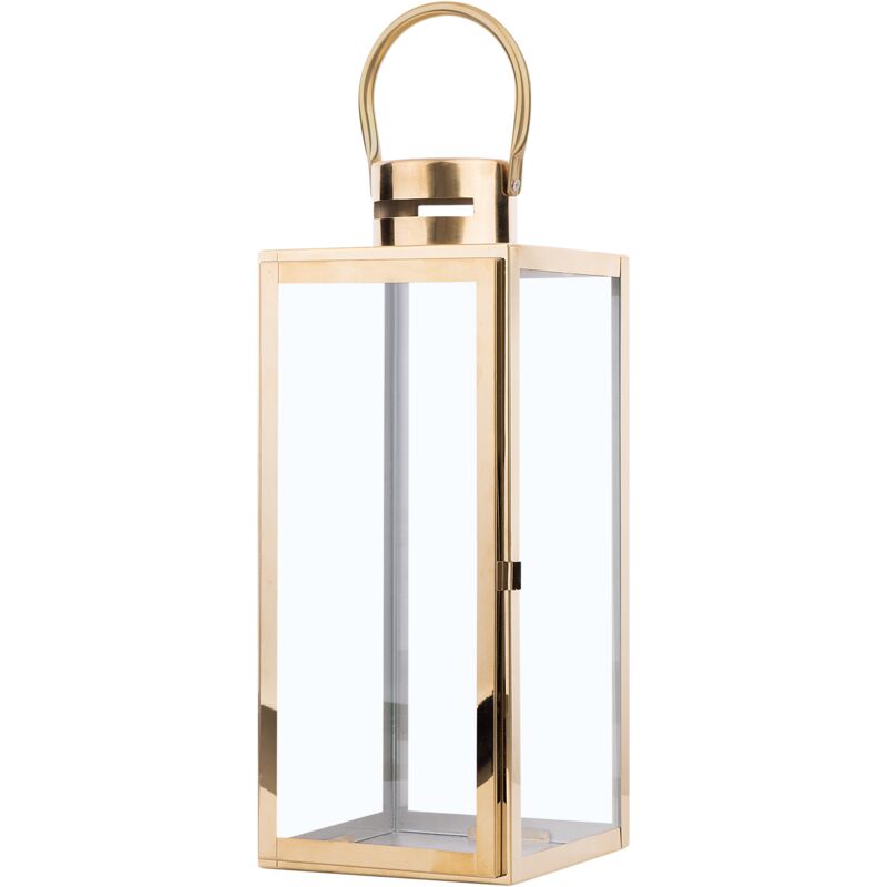 Modern Accent Lantern Decorative Metal Tempered Glass Candle Lamp Brass Cyprus