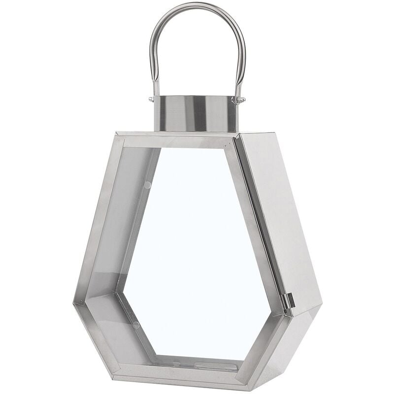Decorative Geometric Candle Lantern Lamp Glass Metal Silver Corsica