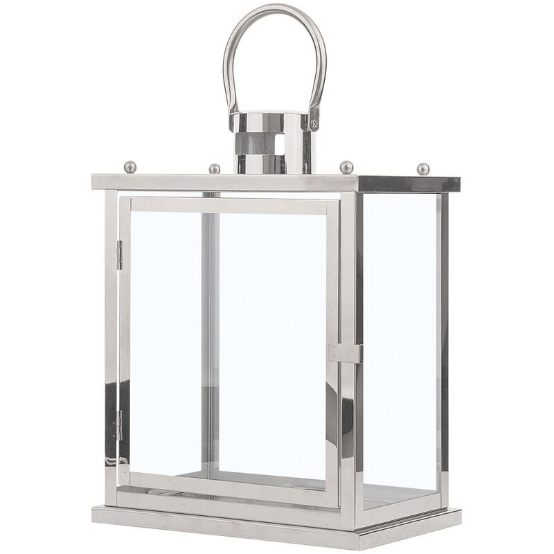Beliani - Decorative Lantern Silver Steel Display Accessory Candle Lamp Glossy Tenerife - Silver