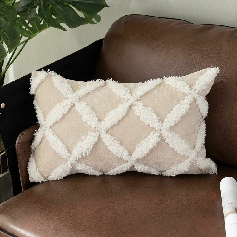 Tumalagia - Decorative Lumbar Cushion Cover, 12X20 Tufted Velvet Pillowcase Luxury Soft Boho Textured Geometric Cushion Cover For Sofa Living Room