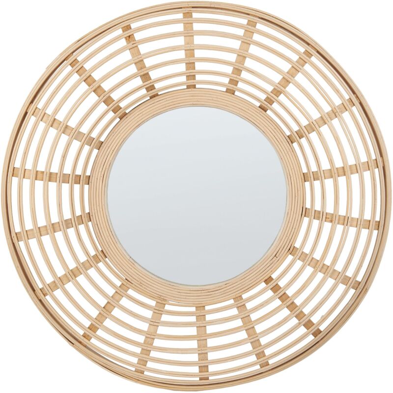 Beliani Wall Mirror Hanua 60 Cm 60 Cm Bamboo Wood Natural