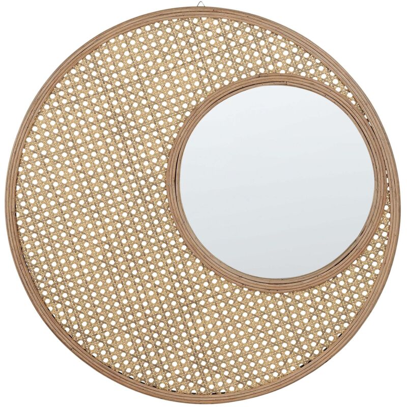 Beliani - Wall Hanging Mirror Home Décor Bamboo Frame Rattan Synthetic Ø 60 Cm Palau