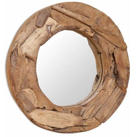 Decorative Mirror Teak 60 cm Round vidaXL
