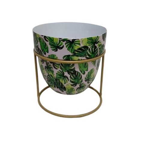 Decorative Planter in Stand - Iron - L13 x W13 x H13 cm - Green/White