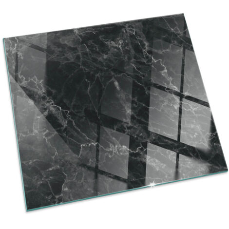 Décorative Plaque de protection de sol en verre trempé pour cheminée ou poêle moderne Motif marbré élégant Carrée 60x60 cm