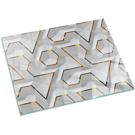 Décorative Plaque Rectangulaire de protection de sol en verre trempé pour cheminée ou poêle moderne Motif géométrique 3D 80x60 cm