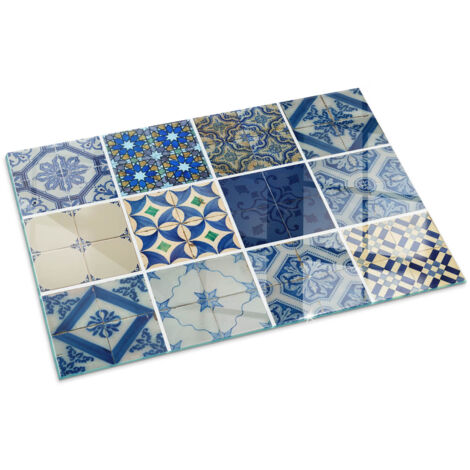 Décorative Plaque Rectangulaire de protection de sol en verre trempé pour cheminée ou poêle moderne Motifs de carreaux en céramique 100x70 cm