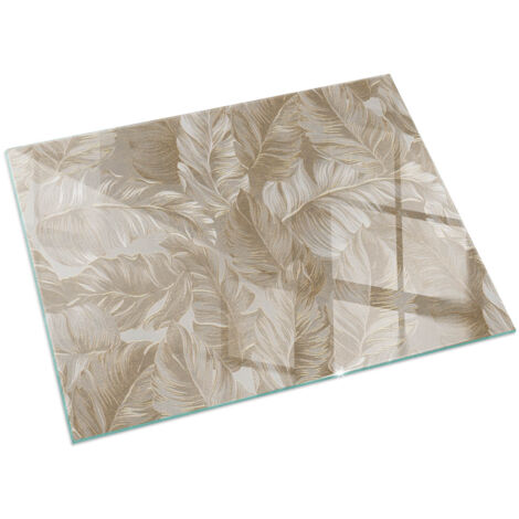 Décorative Plaque Rectangulaire en verre trempé pour cheminée protection contre les braises et étincelles Feuilles en motifs subtils 60x40 cm