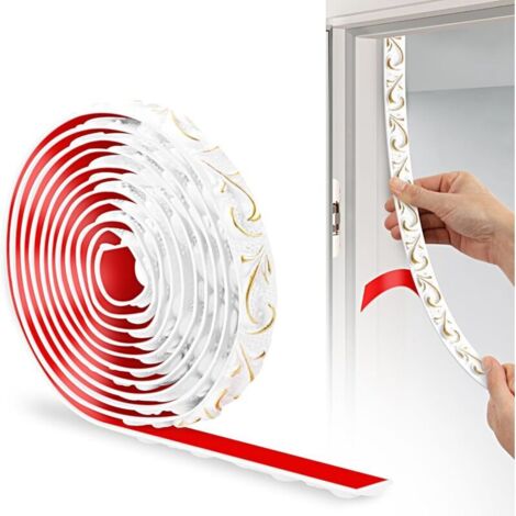 Decorative PVC strip, 100cm×2.5cm, 3D Wallpaper Border, Adhesive Wall Border, Suitable for Lintels, Skirting Boards, Cabinets, Wall Coverings (White Gold)