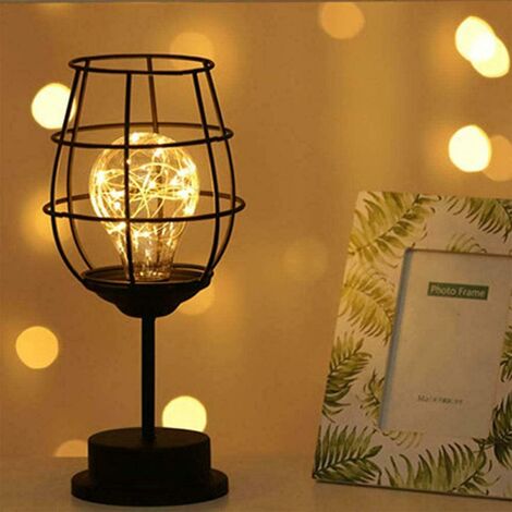 Decorative Retro Table Lamp Cage Style Table Lamp Retro Night Light Battery Operated Desk Lamp for Bedroom