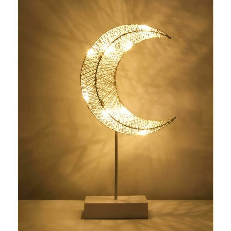 Hoopzi - Decorative Table Lamp, Battery Powered led Moon Shaped Bedside Lamp, Warm White Light Night Light, Decoration for Home Bedroom Work Sleep