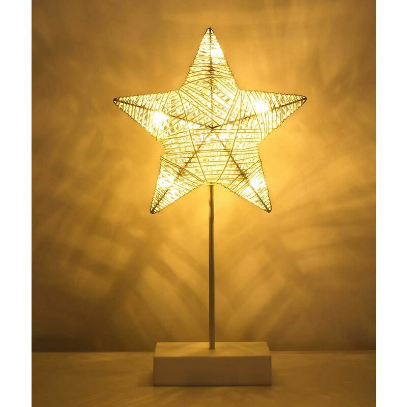 Hoopzi - Decorative Table Lamp, Battery Powered led Star Shaped Bedside Lamp, Warm White Light Night Light, Decoration for Home Bedroom Work Sleep