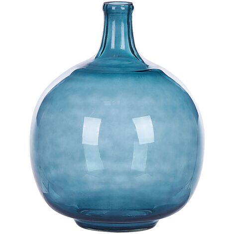 Decorative Vase 31 cm Handmade Glass Round Bud Shape Blue Chappathi