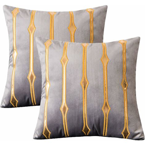 Decorative Velvet Throw Pillow Cover,Gold Stamping Pillowcase, Square Sofa Gray Cushion Cover for Livingroom with Hidden Zipper Design,45x45cm