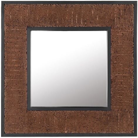 Decorative Wall Mirror Square 60 x 60 cm Teak Rustic Raw Dark Wood Boise - Dark Wood