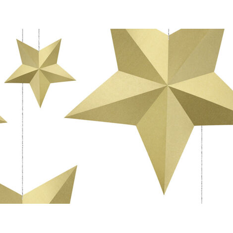 Decorazione a forma di stella, oro, varie misure, 6 pezzi.