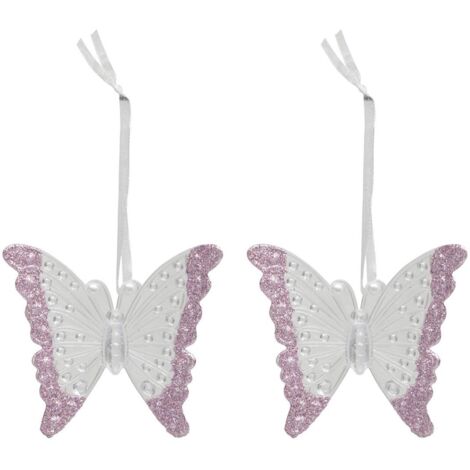 Decorazione albero farfalla x2 rosa 8cm - Atmosphera créateur d'intérieur