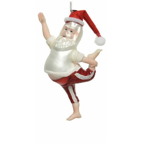 DECORAZIONE BABBO NATALE CHE FA YOGA H.16 BIANCO DA APPENDERE