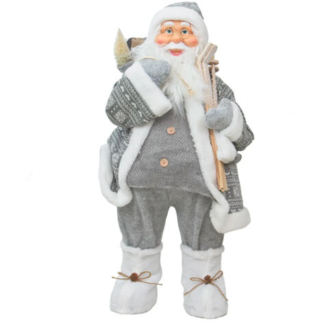 Decorazione Babbo Natale Con Sacco E Scii 80cm