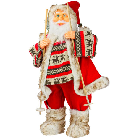 Decorazione Babbo Natale Con Sacco E Scii 80cm