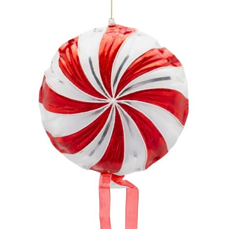 Decorazione Candy girella in vetro di D.17 cm per il natale -Rosso