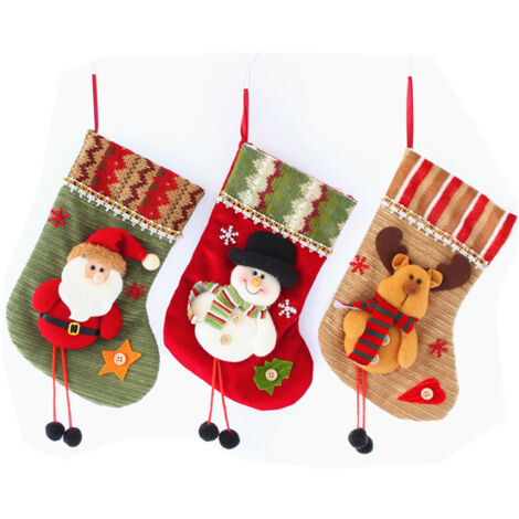 Decorazione con stivali di Babbo Natale, 3 calze di Natale per camino, calzini di Babbo Natale riempibili, calze appese per decorazioni natalizie, calzini per sacchetti regalo, sacchetti di caramelle,