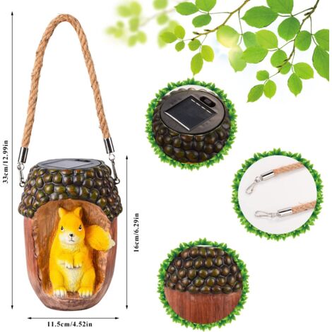 Decorazione da giardino a forma di gufo, luci solari da giardino sospese per esterni, regali per giardinaggio, prato, luce solare a LED impermeabile per prato, patio (scoiattolo)
