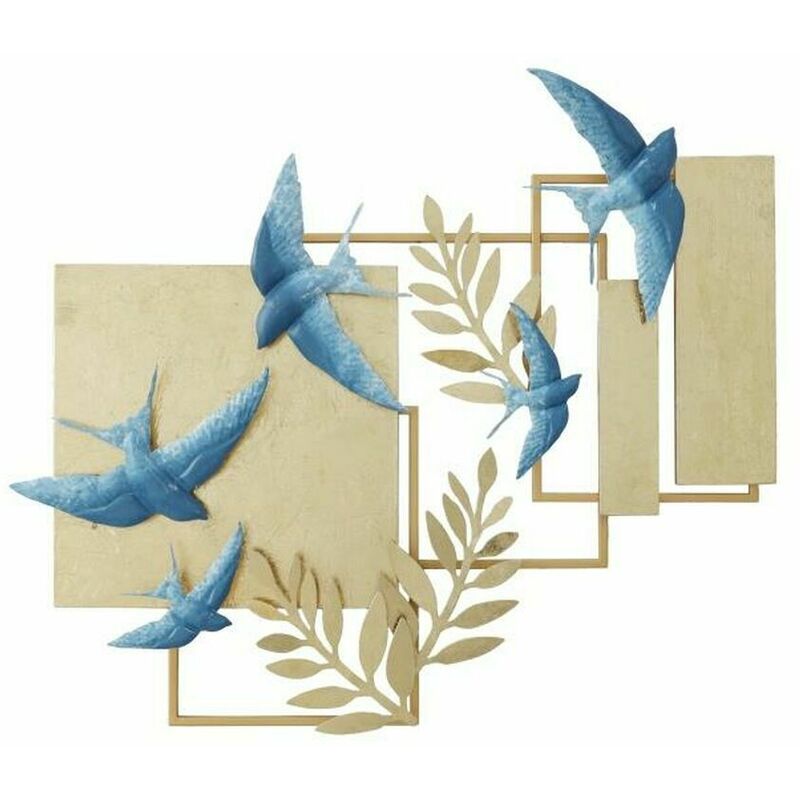 Image of Decorazione da Parete Dkd Home Decor Azzurro Dorato Metallo Uccello Glamour (84,5 x 8,3 x 72,4 cm)