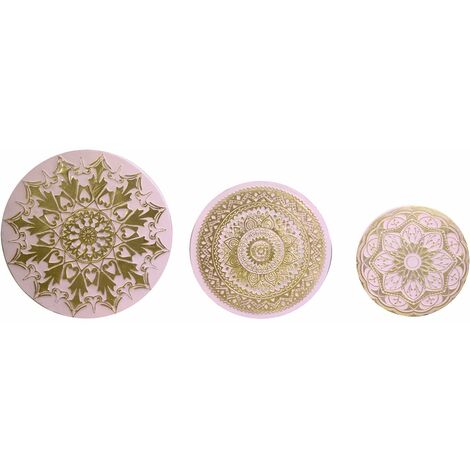 Decorazione da Parete in Legno 3pz rosa tondo