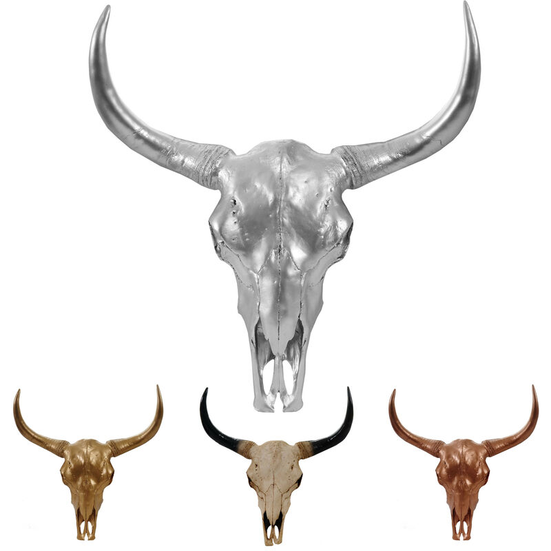Crâne de décoration taureau 64cm, polyresin, sculpture, cornes longues, intérieur/plein air nature