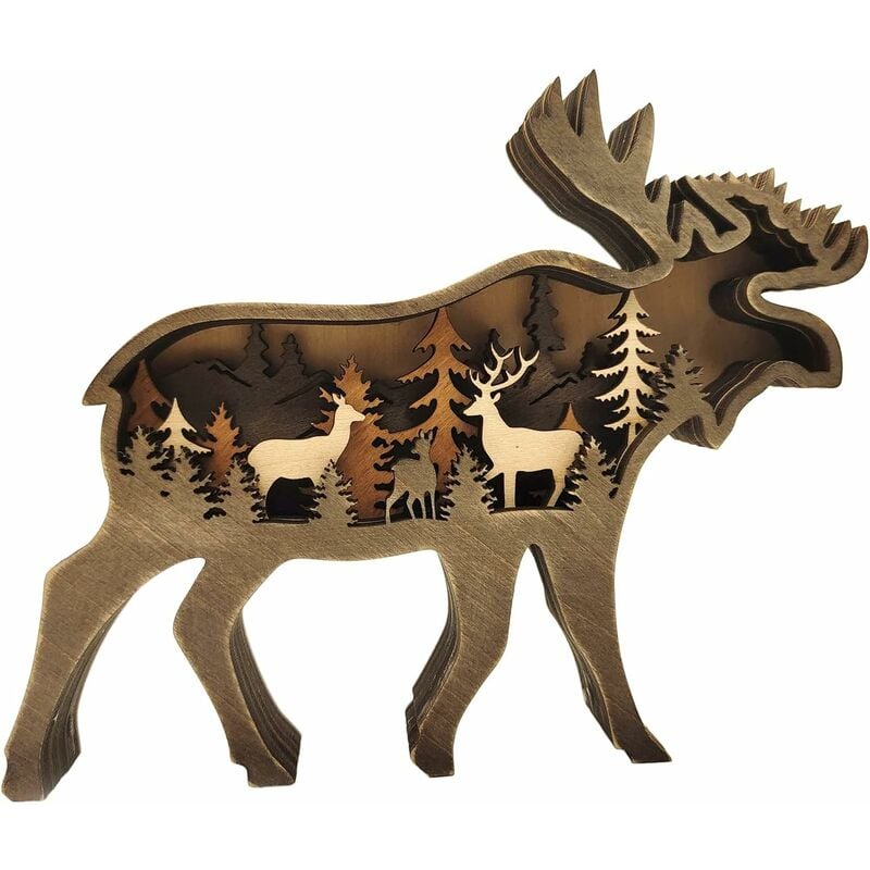 Image of Statua di decorazione desktop di alce in legno, decorazione desktop di animali della foresta, decorazioni per la casa in legno Nick snack 1pc (Elk)