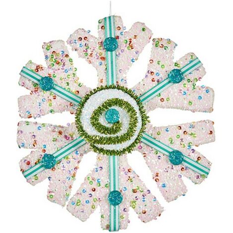 Decorazione di Natale - Fiocchi di Neve - 17 x 6 x 17 cm - Bianco e Verde - Unisex
